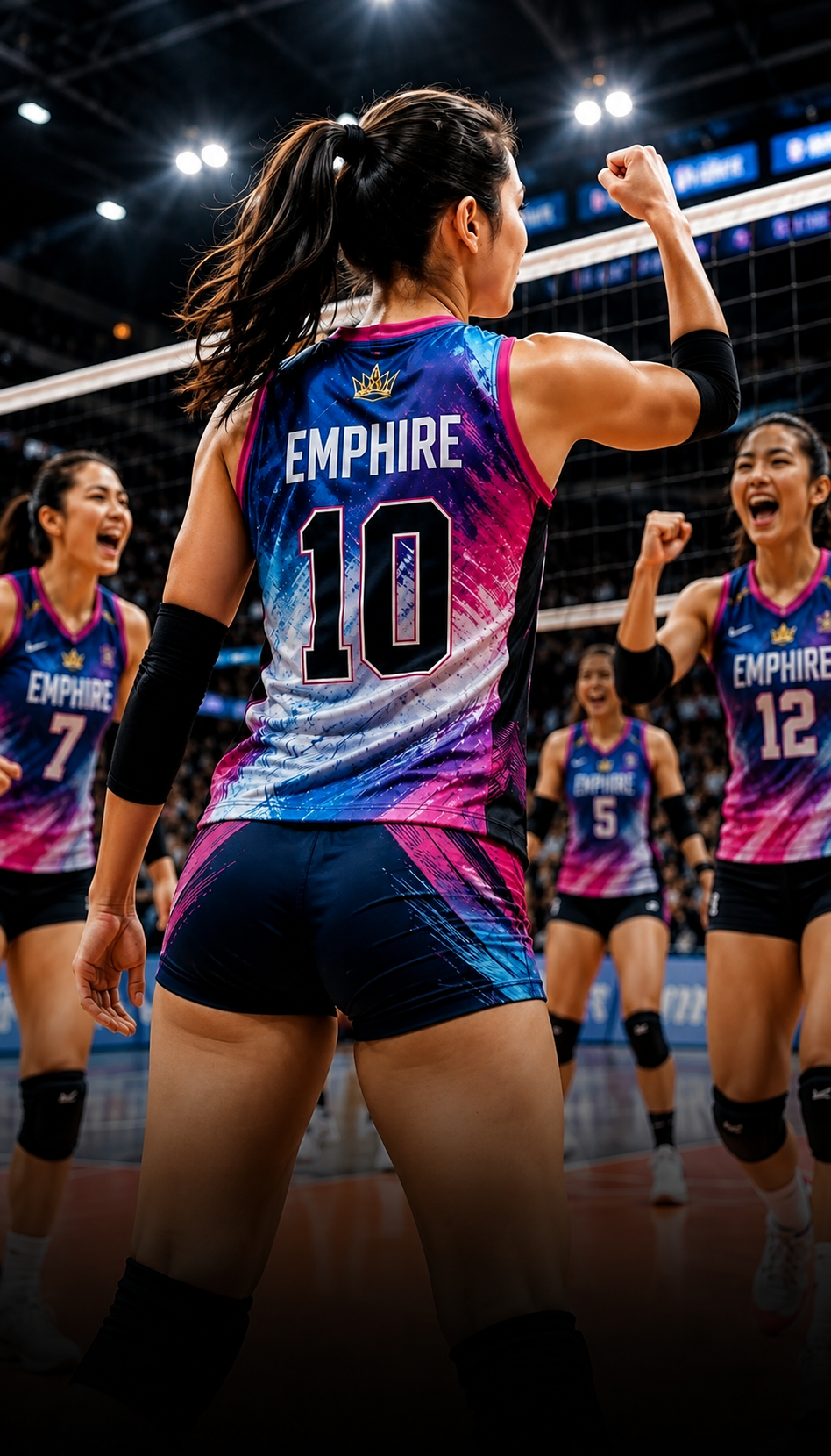 Volleyball team in coordinated uniforms